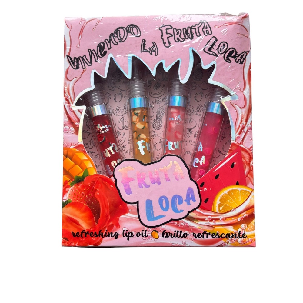 Italia Deluxe Fruta Loca Refreshing Lip Oil Set 4 Pieces--New